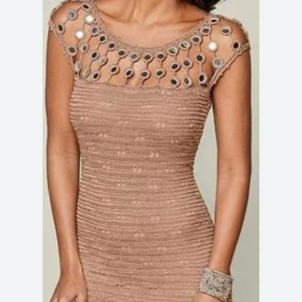 VENUS Crochet Dress in Light Brown - Picture 2 of 7